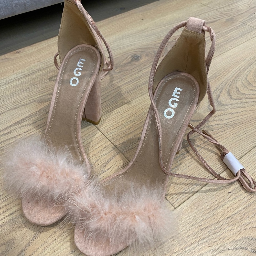 Pink fluffy sandal heels